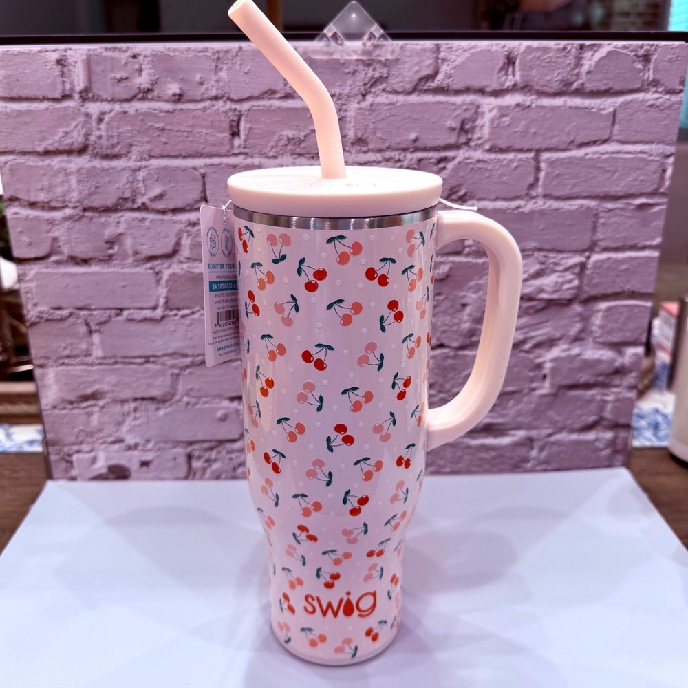 Swig Life Mega Mug 30oz Pink Cherry Pie Insulated Stainless Steel Tumbler Summer